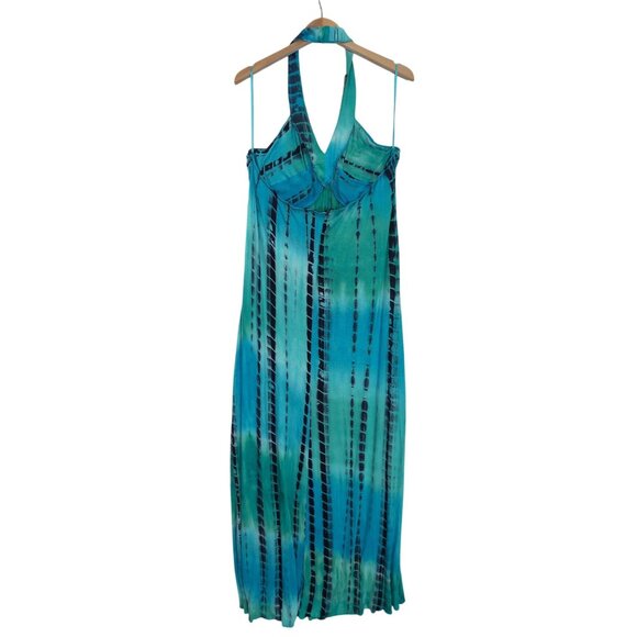 Spenser Jeremy Maxi Dress Womens 16W Tie Dye Halter Beaded Casual Boho Vacation‎ - Picture 2 of 10